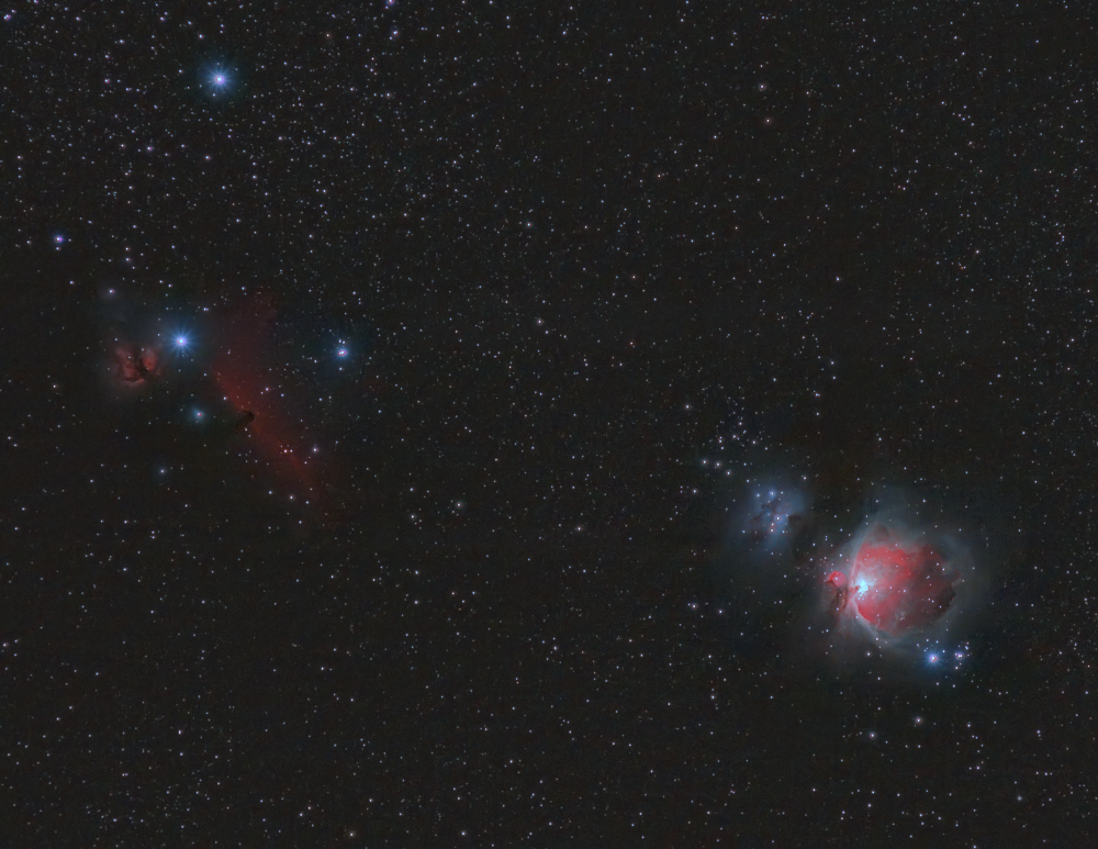 Туманности Ориона(М42) , Бегущий человек(NGC1977), Пламя(NGC2024) и Конская голова(IC434).