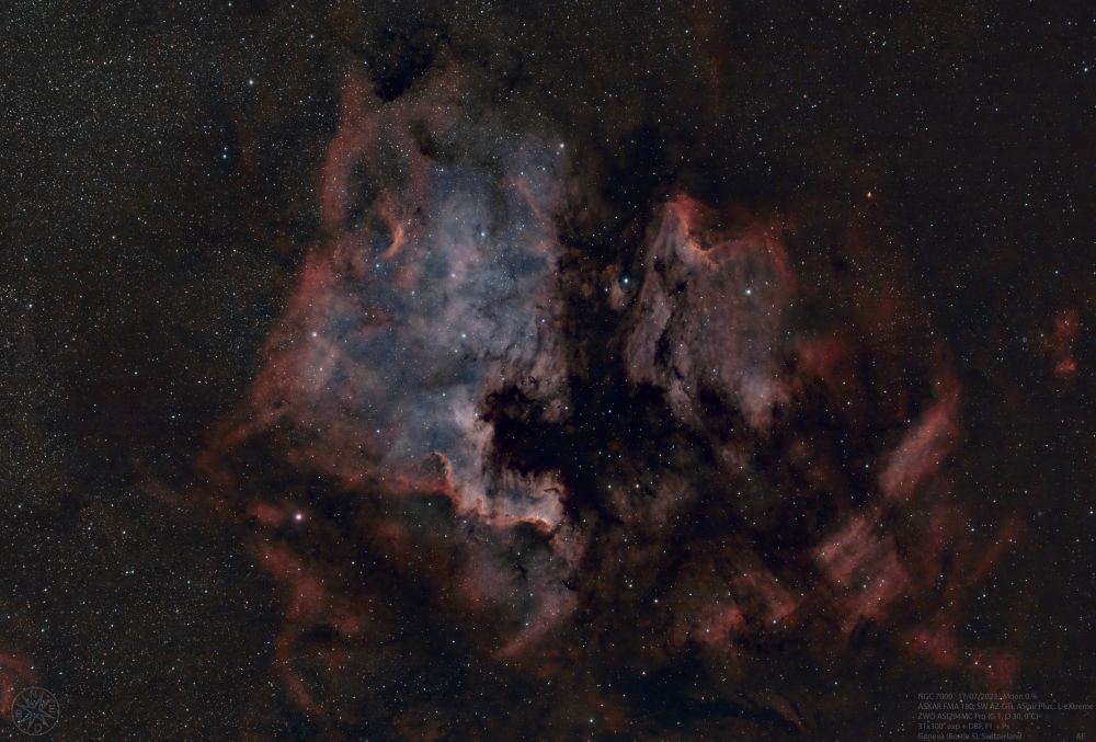 NGC 7000 (North America Nebula);  IC 5070 (Pelican Nebula)