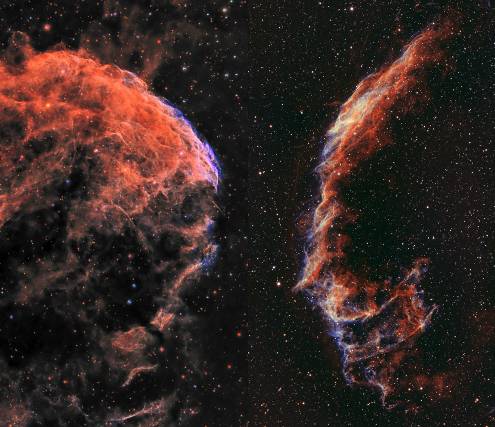 Two supernova remnants, IC443 and NGC6995, staring at each other.