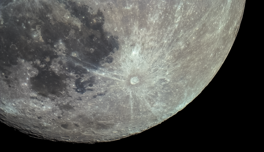  Лучи разлетевшегося вещества из кратера Тихо. Луна 09.01.2020.