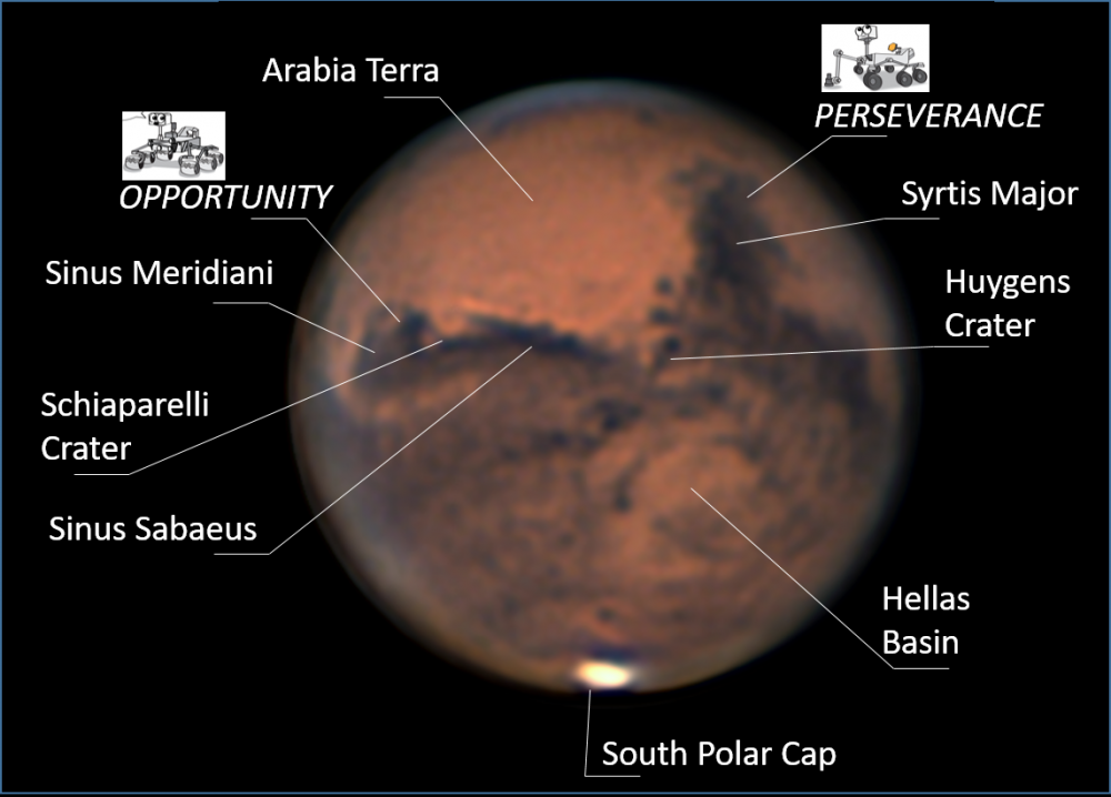 Mars surface features and rover landing sites