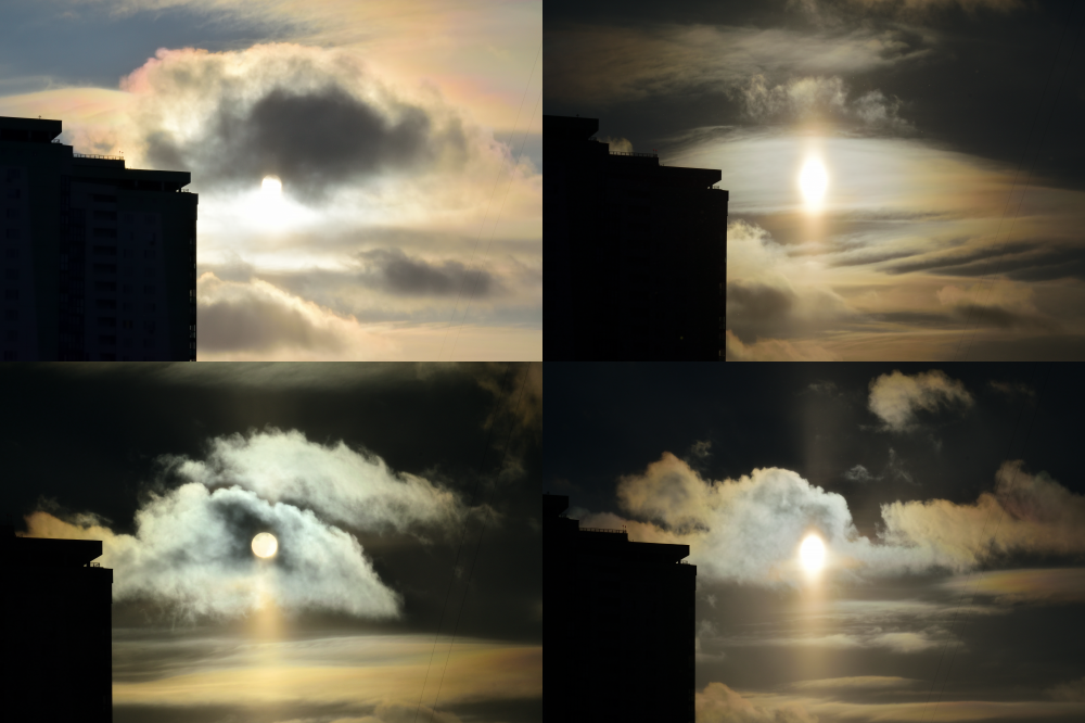 Солнечный столб и радужные облака в Москве (01.01.24)