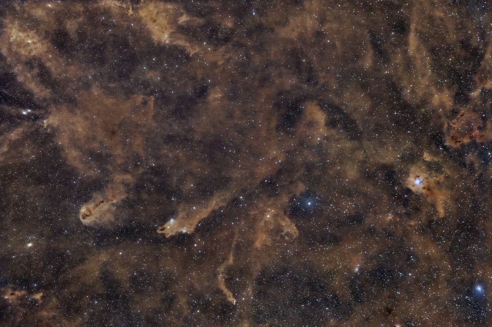 Пылевые скопления и туманность Ирис в созвездии Цефея