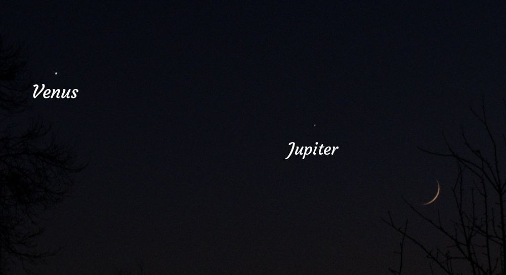 Венера, Юпитер и Луна на небесной сфере 29 ноября 2019 года. 