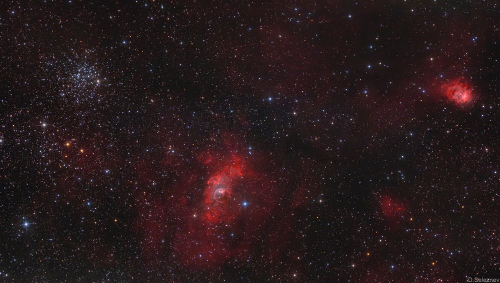 Рассеянное скопление М52, туманность NGC 7635 "Пузырь" и туманность NGC7538 "Северная Лагуна"