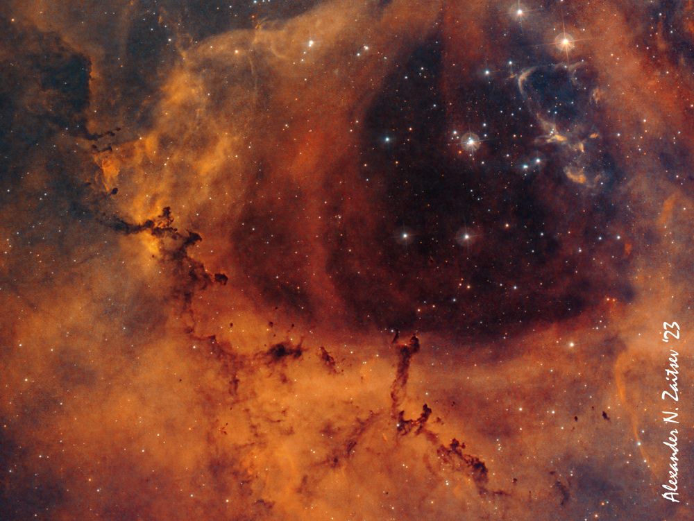 The central part of NGC2237/Sh2-275 (The Rosette Nebula) new revision in Ha(30%Ha+70%OIII)OIII