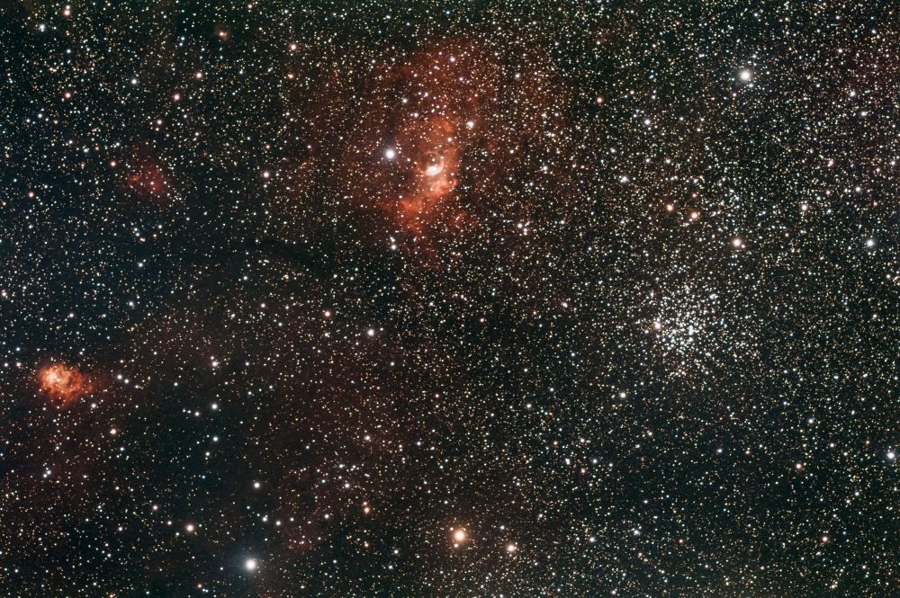 Туманность Пузырь (NGC 7635),  Северная Лагуна,  и Проседь Кассиопеи (M 52) 