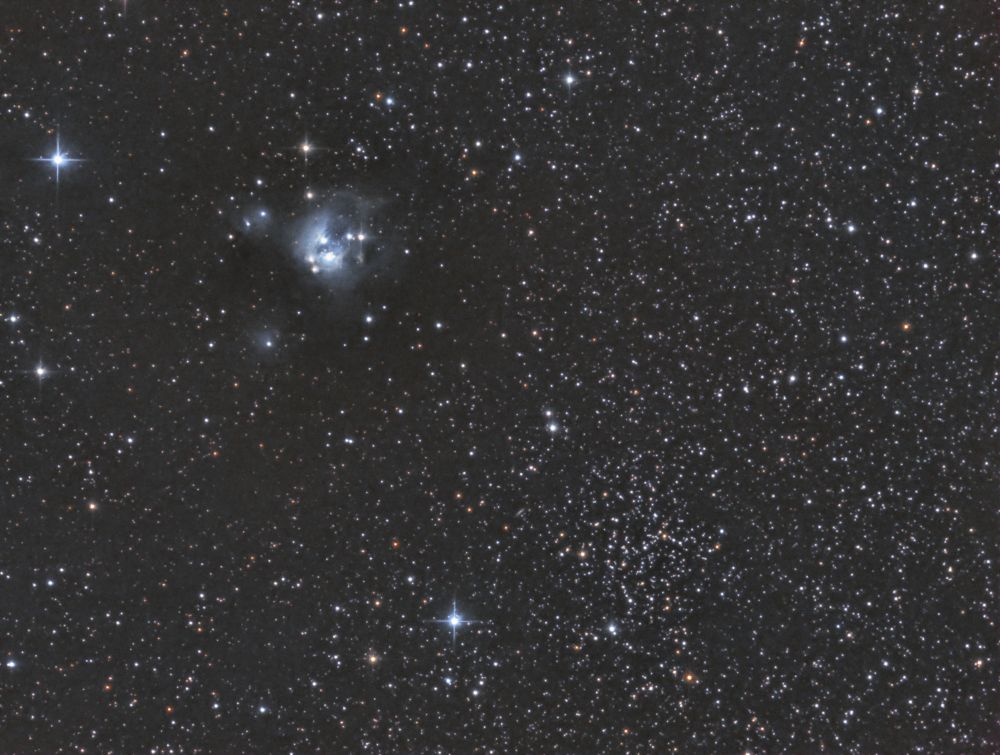 A little gem in Cepheus: NGC7129 with NGC7142 in RGB
