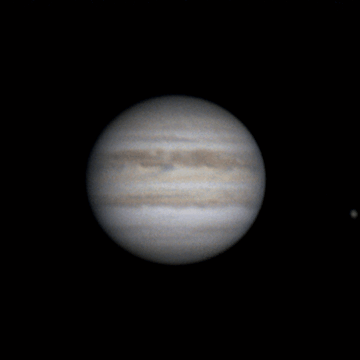 Анимация вращения Юпитера - видны спутники Ио и Ганимед