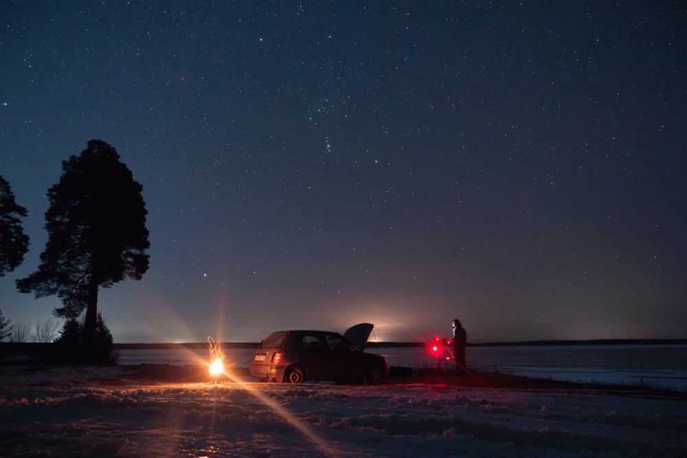 The constellation Orion is running across the sky, gif