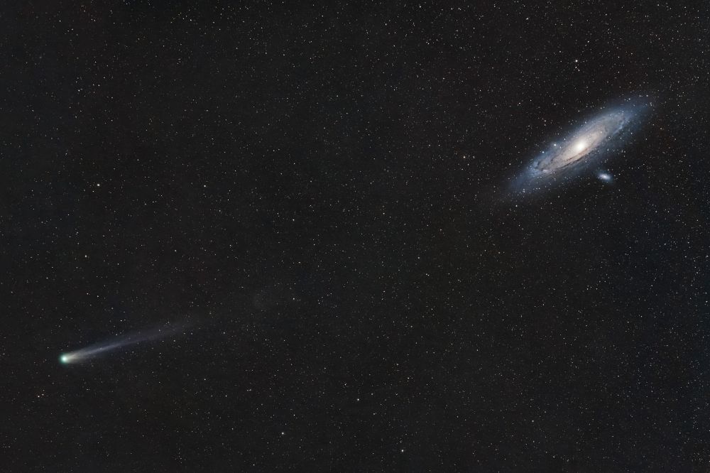The Andromeda Galaxy and comet 12P/Pons-Brooks
