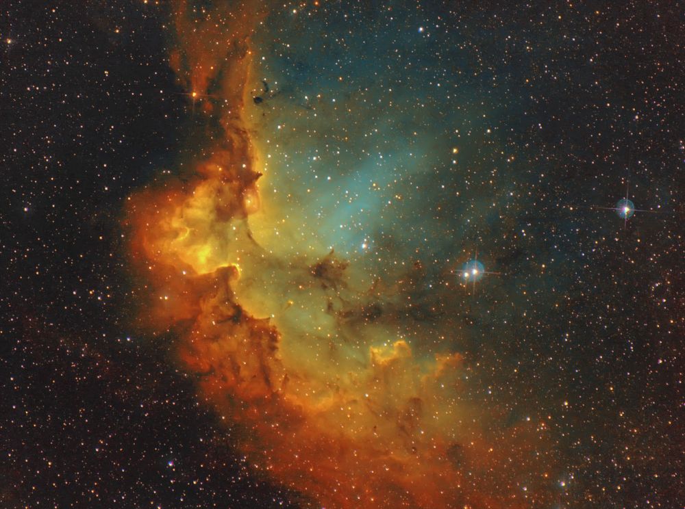 NGC 7380 (Колдун) in (Sinthetic L)SHO + (SHO as RGB) palette