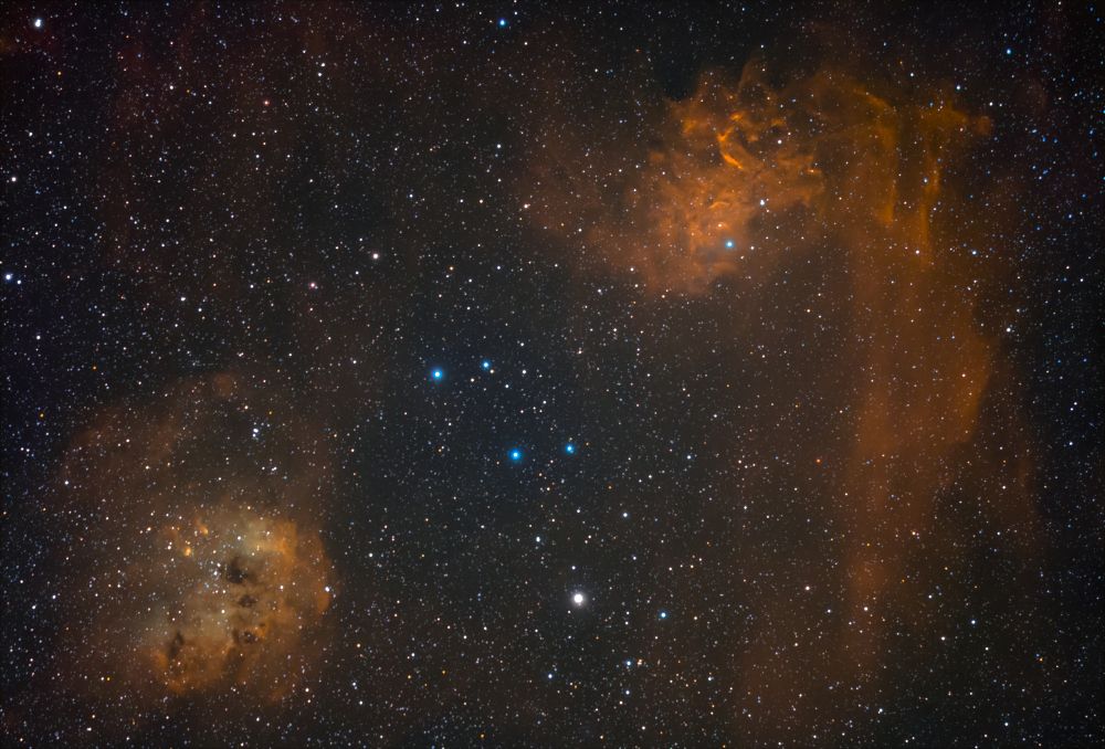 IC410 & IC405. Туманности Головастик и Пламенеющая Звезда.