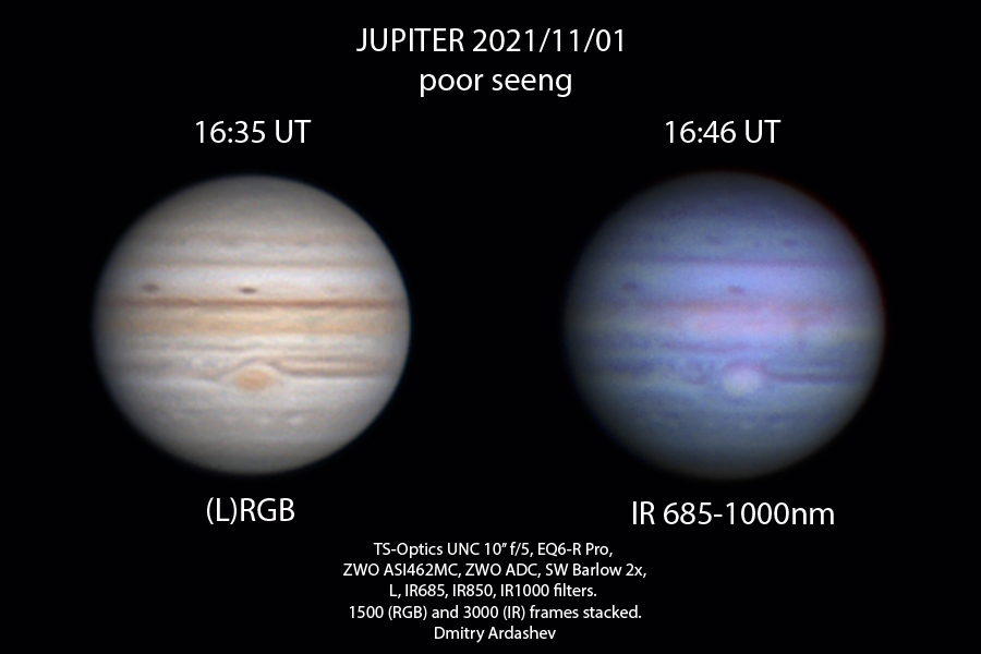 Юпитер 01.11.2021 в видимом и ИК диапазонах