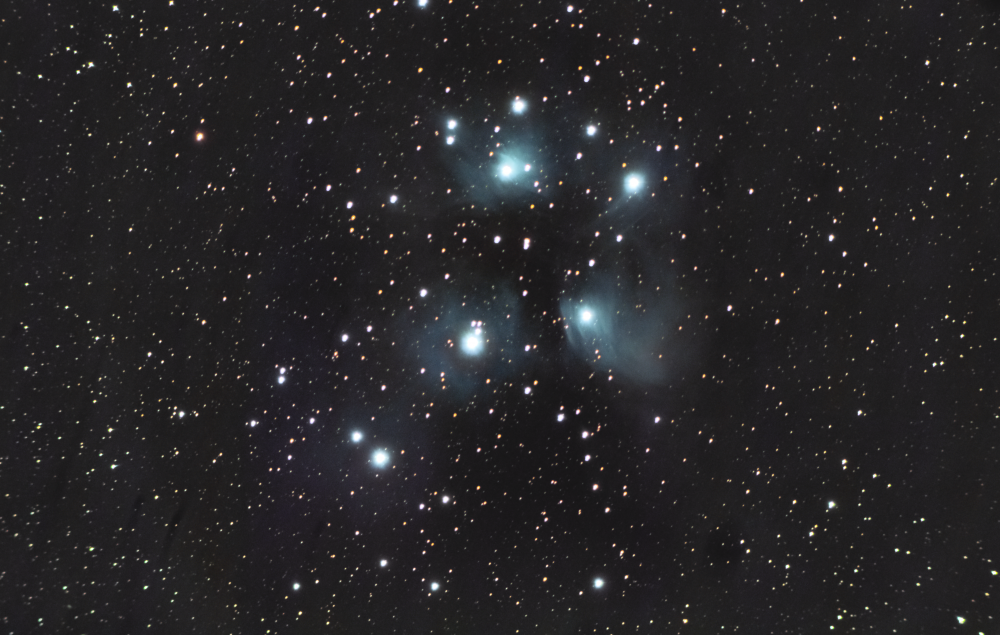 Плеяды-рассеянное звёздное скопление и астеризм в созвездии Тельца от 16-17-09-2023.