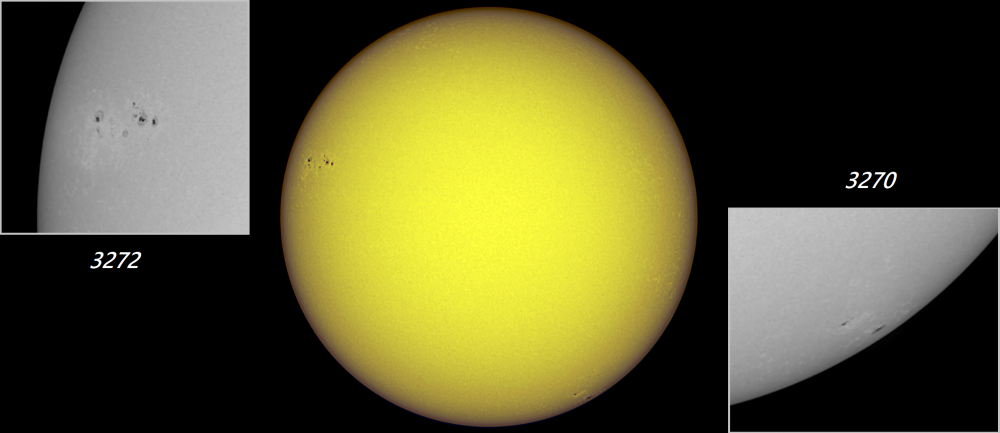 Солнце с группами пятен № 3270 и 3272, W=45, 08.04.23