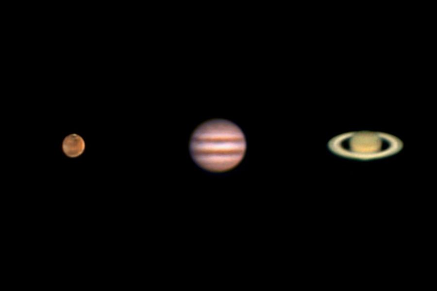 Mars, Jupiter and Saturn in one day in one scale. 14 may 2014, Sky-Watcher SK90Mak