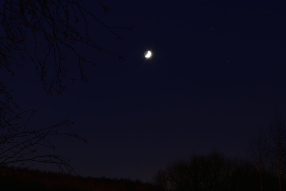 Луна и Юпитер над Тропаревским парком 09.12.21