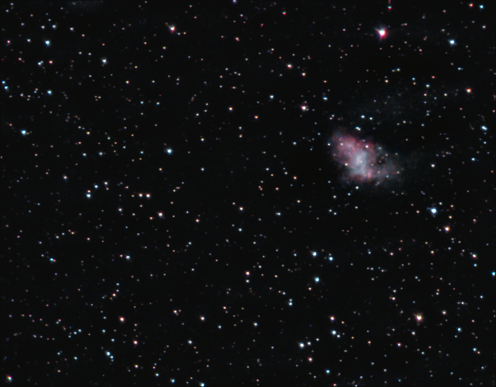 Крабови́дная тума́нность (M 1, NGC 1952, Taurus A) — газообразная туманность в созвездии Тельца, являющаяся остатком сверхновой SN 1054 и плерионом. От 13.03.2024