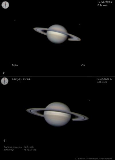 Saturn and moons on August 10, 2026. - Astrophotography