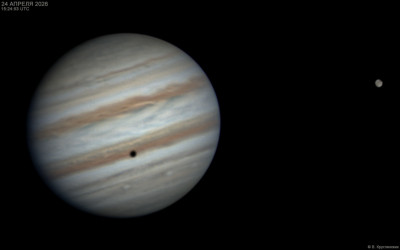 Jupiter, Ganymede, and its shadow. - Astrophotography