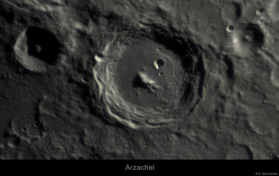 Crater Arzachel. A relatively young impact crater located in the central southern part of the Moon. - Astrophotography