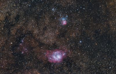 M8, M20-Lagoon Nebula,Trifid Nebula.