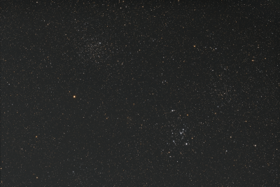 Рассеянные скопления М46 и М47 в созвездии Кормы и планетарка NGC 2438