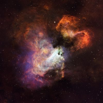 Туманность M17 (Омега) и окрестности (SHO crop)