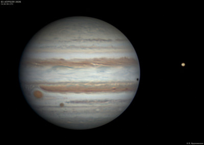 Jupiter, Callisto, the shadow of Europa, and Io. - Astrophotography