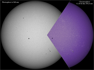 Фотосфера на 540 нм и хромосфера в Ca II K. 24.05.25