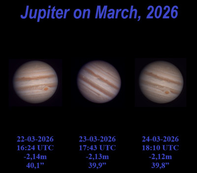 Jupiter on March 22-23-24, 2026 - Astrophotography