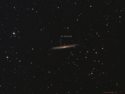 Supernova SN2026kid in the Splinter Galaxy (NGC5907) in Draco, May 6, 2026. - Astrophotography