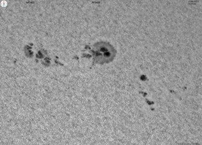 Группы №3403 и №3409 пятен на Солнце 17 августа 2023 года - астрофотография