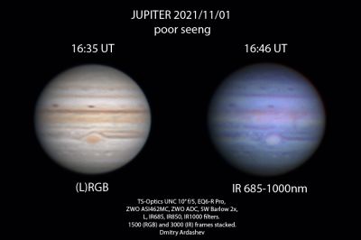 Юпитер 01.11.2021 в видимом и ИК диапазонах