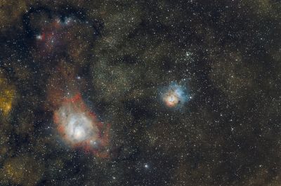 Туманности М8 «Лагуна» и М20 «Тройная» в созвездии Стрельца