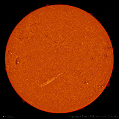 Хромосфера Солнца в линии H-alpha - астрофотография