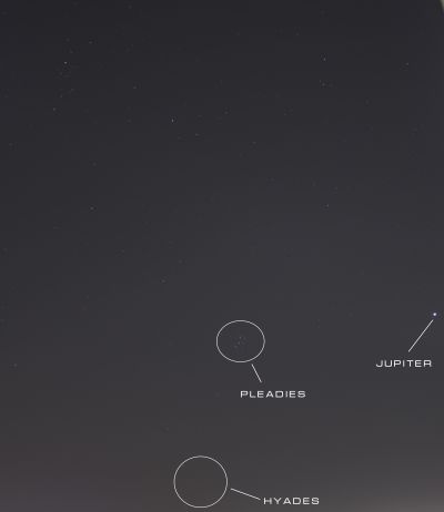M45, Hyades and Jupiter overTyumen - астрофотография
