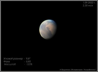 Марс 1 сентября 2022 года. - астрофотография