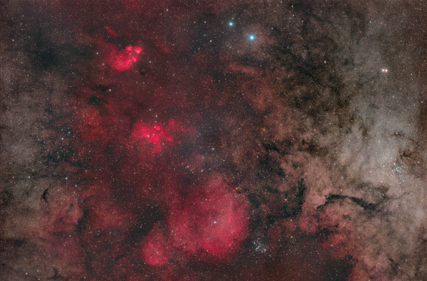Cat's Paw Nebula and Lobster Nebula widefield (HaOIII) - астрофотография