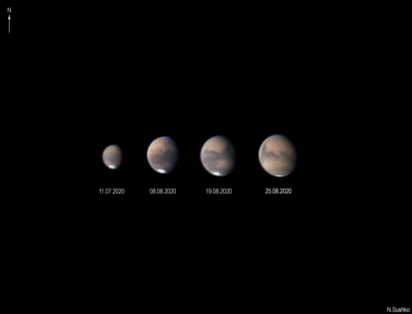 Изменение размеров полярной шапки на Марсе - астрофотография