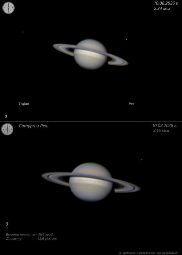 Saturn and moons on August 10, 2026. - Astrophotography