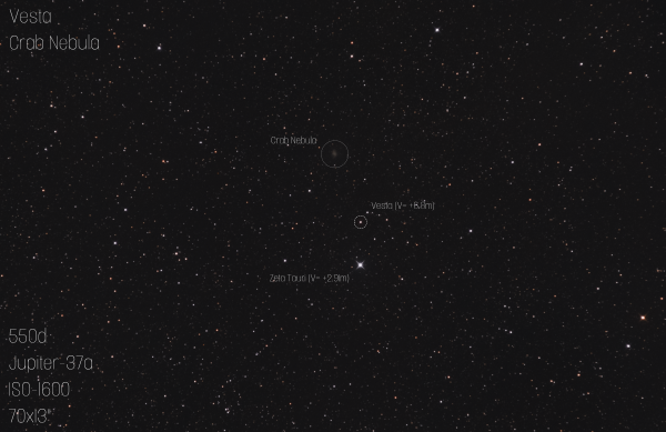Vesta, Crab Nebula - астрофотография