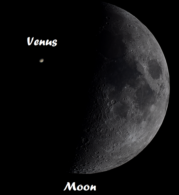 Две "Луны" от 28.03.23: Луна (+46%) и Венера (78%) - астрофотография