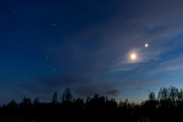Орион, Луна и Венера - астрофотография