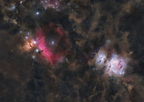 Nebulae in the constellation Orion (M42, IC 434, NGC 2024, etc.) and their dusty surroundings. - Astrophotography