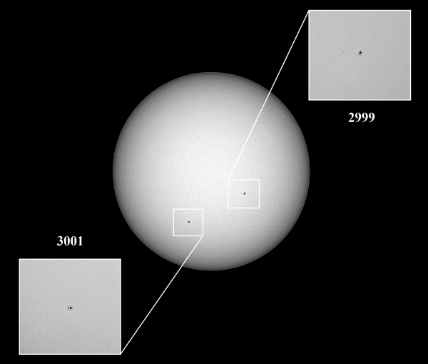 Солнце 01.05.22: группы пятен № 2999 и 3001 - астрофотография