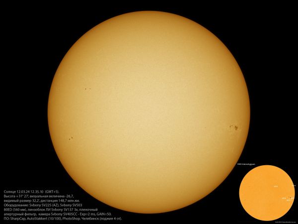 Солнце 12.03.24 12.35 - астрофотография