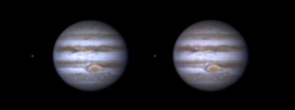 Jupiter and Io (10 nov 2014, 06:32/06:36), parallel 3D - астрофотография