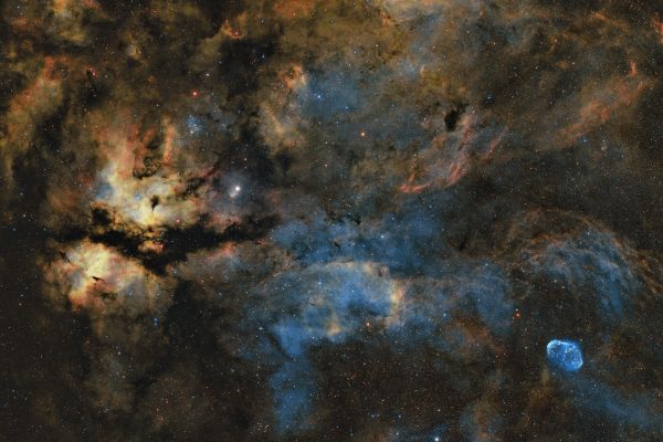 Surroundings of the star Sadr. NGC6910 NGC6888 in SHO - Astrophotography